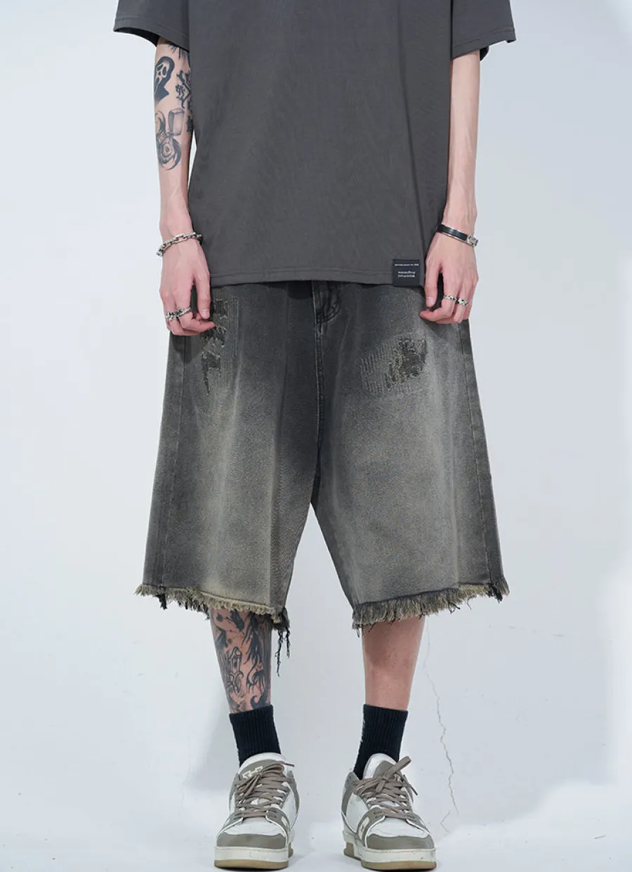 Fashion Vintage Raw Edge Denim Shorts Shorts